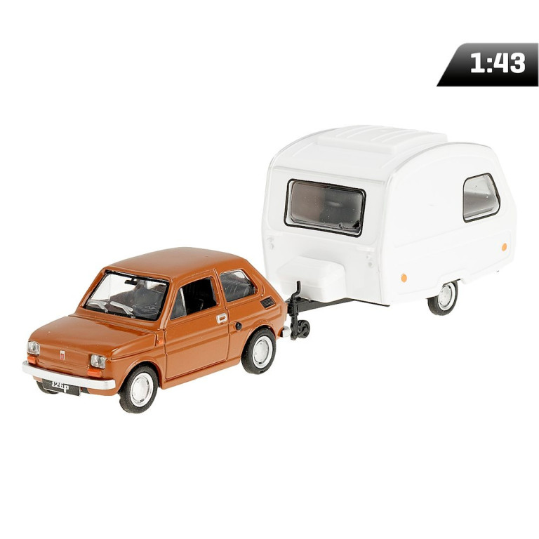 Hračka model 1:43 Set Fiat 126p + přívěs Niewiadów Kemping, hnědá 750430 Hračka model 1:43 Set Fiat 126p + přívěs Niewiadów Kemping, hnědá 750430