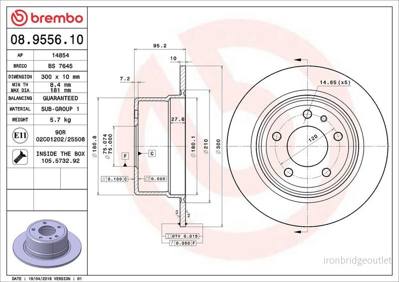 Brzdový kotouč BREMBO 08.9556.10