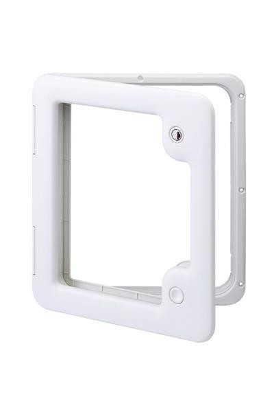 Dvířka servisní Thetford Service Door 3 pro kazetové WC / úložný prostor, výřez 349 × 296 mm, pro tloušťku stěny 23–39 mm, sněhově bílá barva 310791