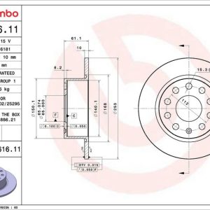 Brzdový kotouč BREMBO 08.D616.11 Brzdový kotouč BREMBO 08.D616.11