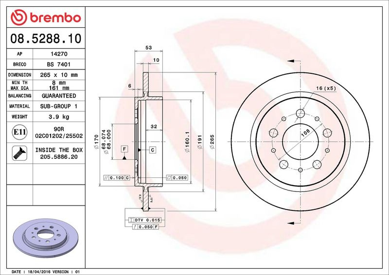 Brzdový kotouč BREMBO 08.5288.10