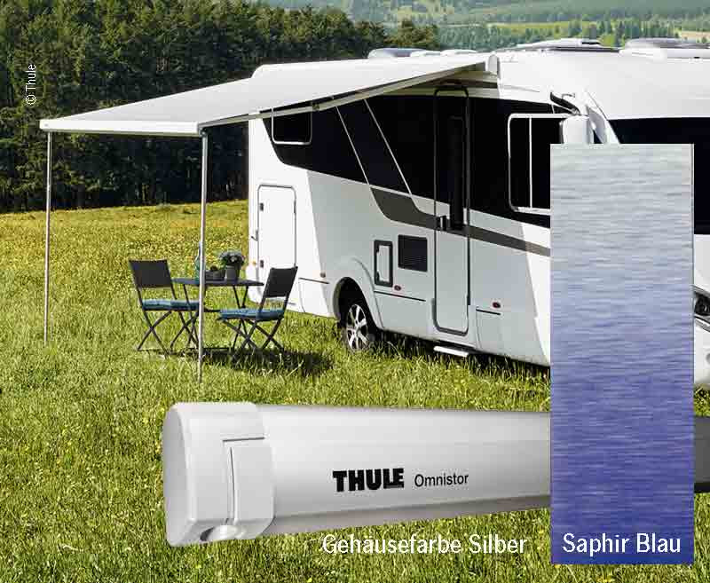 Markýza nástěnná kazetová Thule Omnistor 5200 3,5 m (stříbrné pouzdro, safírově modrá, výsuv 2,5 m) 312459