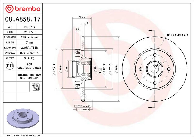 Brzdový kotouč BREMBO 08.A858.17