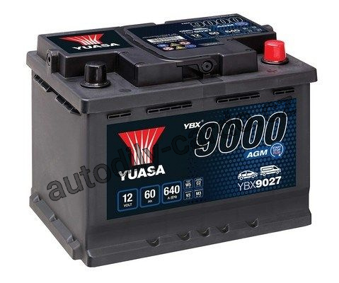 Autobaterie YUASA AGM YBX9027 60Ah 640A 12V P+ /242x175x190/