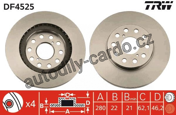 Brzdový kotouč TRW DF4525 - TOYOTA MR2 92-