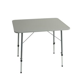 Stůl kempingový skládací s nastavitelnou výškou 50 až 69 cm rozměry 80 x 60 cm ocelový rám bílá MDF deska nosnost 30 kg pro karavany a předstany 302128