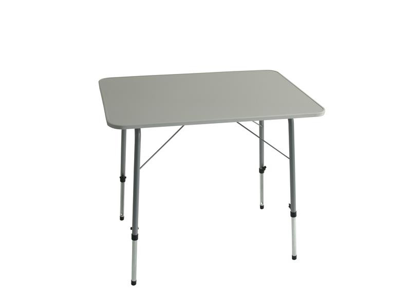 Stůl kempingový skládací s nastavitelnou výškou 50 až 69 cm rozměry 80 x 60 cm ocelový rám bílá MDF deska nosnost 30 kg pro karavany a předstany 302128