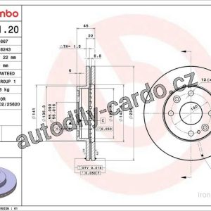 Brzdový kotouč BREMBO 09.5581.20 Brzdový kotouč BREMBO 09.5581.20
