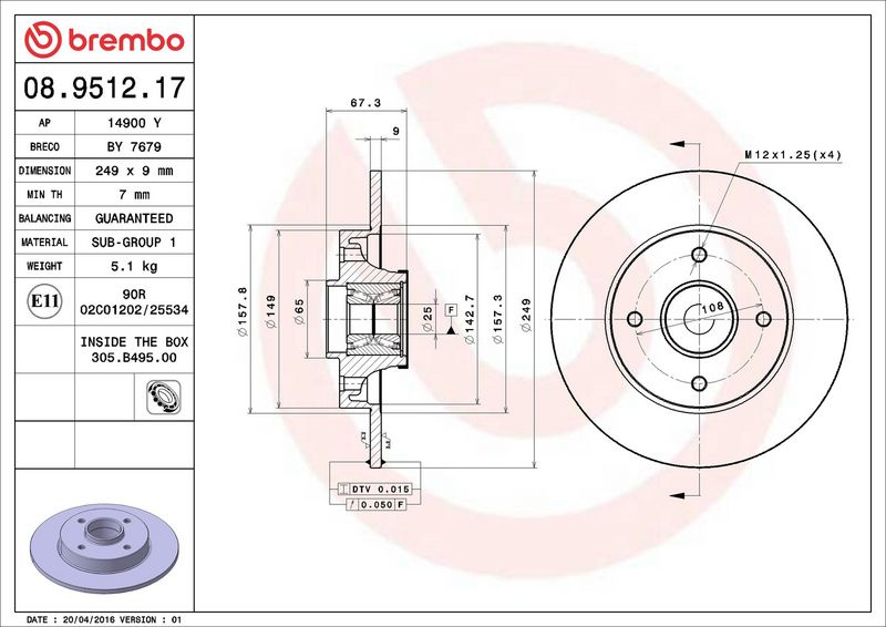 Brzdový kotouč BREMBO 08.9512.17
