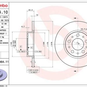Brzdový kotouč BREMBO 08.9364.10 Brzdový kotouč BREMBO 08.9364.10