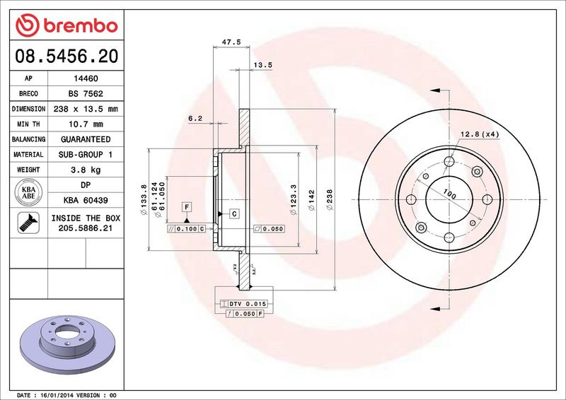 Brzdový kotouč BREMBO 08.5456.20
