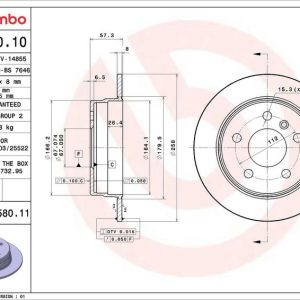 Brzdový kotouč BREMBO 08.9580.11 Brzdový kotouč BREMBO 08.9580.11